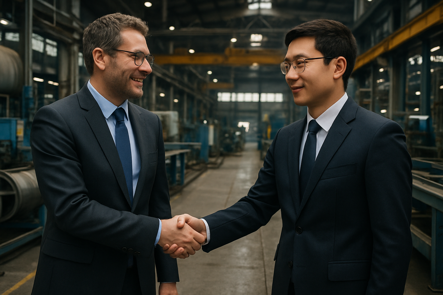 Europejski i chiński partner biznesowy podczas wizyty w fabryce – praktyka guanxi w relacjach handlowych